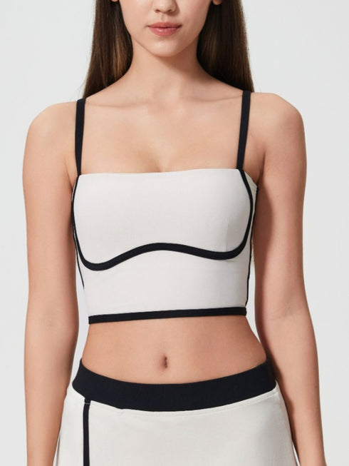 Millennia Contrast Trim Square Neck Active Cami with Detachable Chest Pads - Odaingerous